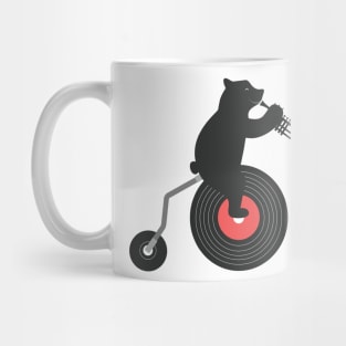 Black Bear with his Trumpet on Penny farthing Bike Mug